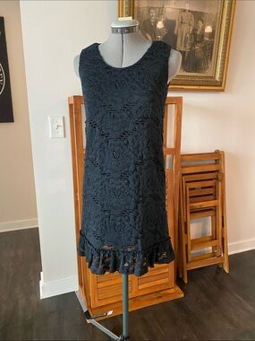 Dolce & Gabbana Black Floral Lace Mini Dress with Ruffle Hem